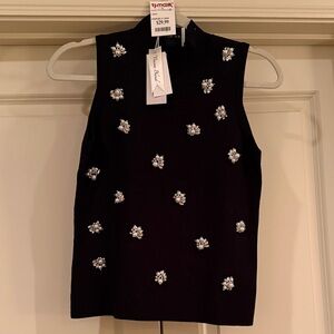 Black Sleeveless Top with rhinestone and pearl Embellishments